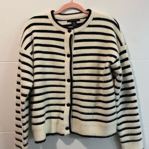 Tahari Black and Cream Striped Cardigan